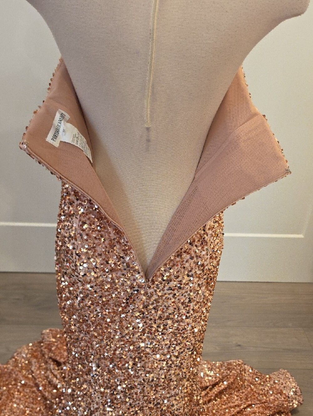 Portia and Scarlett Rose Gold Sequin Strapless Mermaid Gown size 12 New with tag - Picture 9 of 14